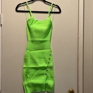 Hera Collection Neon Lime Bodycon Mini Dress with Side Button Detail